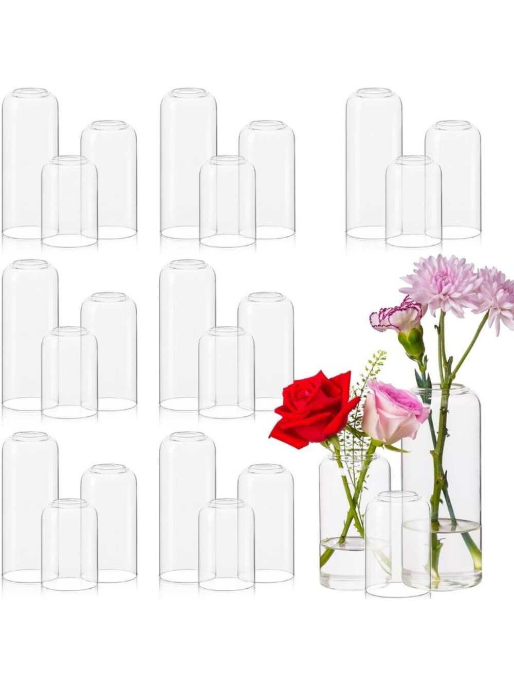 Set of 24 Clear Glass Bud Vases - Modern Centerpieces for Weddings & Home Decor